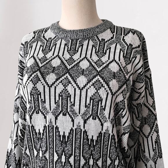90s Coogi Style Pullover Sweater Art To Wear Geometric Monochrome Crewneck Sz M - Picture 2 of 9